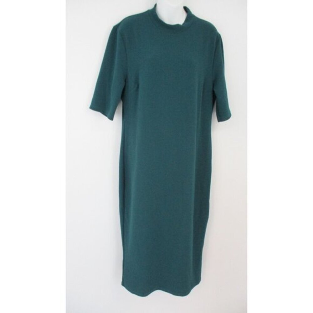 Womens XL Green Knit Soft Stretch 3/4 Sleeve Maxi Dress